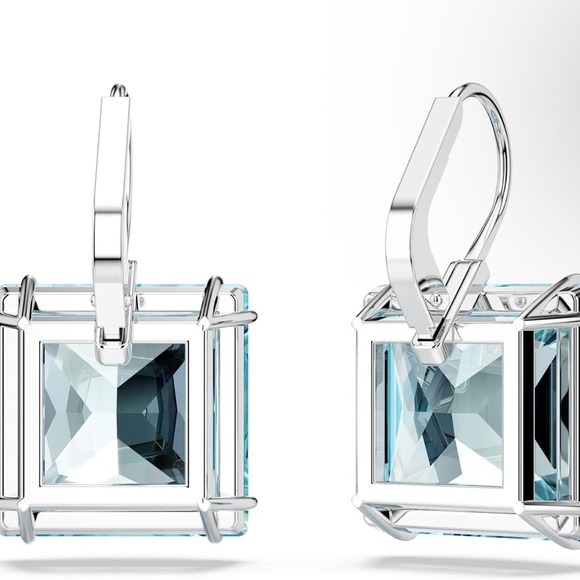 Swarovski Millenia Earrings, Square cut crystal, Blue, Rhodium plated - Picture 2 of 3